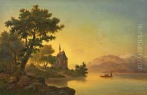 Landschaft Mit Mitkapelle An Einem See Landschaft Mit Mitkapelle An Einem See
