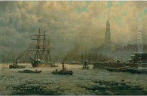 Hamburg Harbor, Winter by Georg Schmitz
