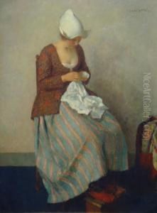 Stickendes Hollandisches Madchen by Carl Schmitz-Pleis