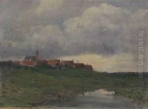 Hugelige Sommerlandschaft Mit Ortschaft Nach Dem Gewitter