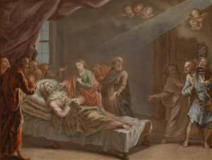 The Death Of The Virgin And The Death Of Stjoseph Surrounded By Painted Frames by Johann Baptist Schmon