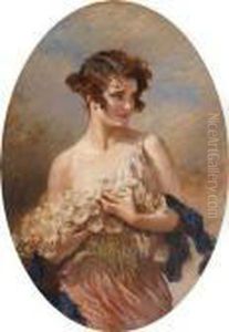 Lady With A Spray Of Marguerites by Leopold Schmutzler