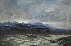 Shipping At Dusk Off The Coast Of Chile, With The Andes Beyond by Hugo Schnars-Alquist