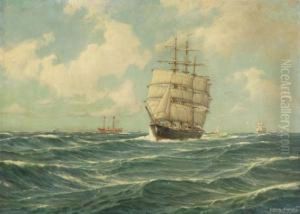 Vollschiff Und Feuerschiff In Der Elbmundung