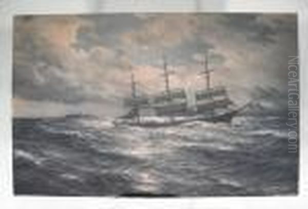 3 Masted Ship In Open Sea - view 1