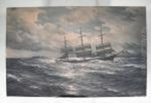 3 Masted Ship In Open Sea by Hugo Schnars-Alquist