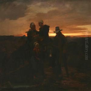 Evening With Family Resting With Their Donkey by Amable Louis Schneider