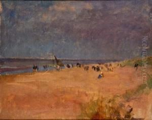 Bord De Mer Avec Personnage Assis by Emile Schneider