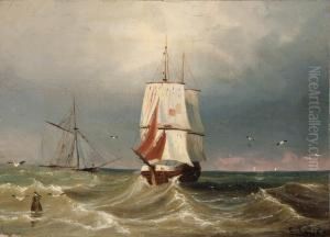 Kustensegler Unter Vollen Segeln Auf Bewegter See by G. Schneider