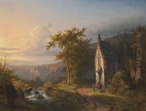 Landscape With A Chapel And A Stream by Bonifacius Cornelis Schneiders Van Greyffenswerth