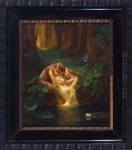 Jungling Und Quellnymphe Im Waldinneren by Max Schneidt