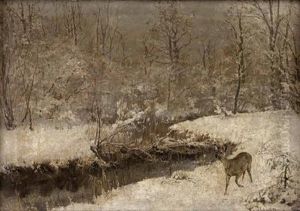 "reh In Winterlandschaft" Unten Rechts Signiert: M. Schneidt "reh In Winterlandschaft" Unten Rechts Signiert: M. Schneidt