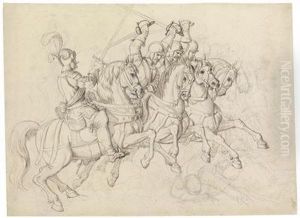 A Battle Scene With Riders by Julius Schnorr Von Carolsfeld
