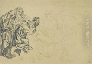 Theentombment Of Christ. 
Grey Pen With Watercolour. by Julius Schnorr Von Carolsfeld