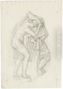 Zwei Weibliche Akte Beim Bade by Julius Schnorr Von Carolsfeld