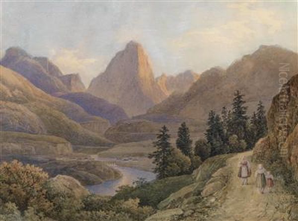 A Landscapewith A River And A Cone Shaped Mountain - view 1