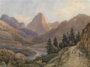 A Landscapewith A River And A Cone Shaped Mountain by Johann Nepomuk Schodlberger