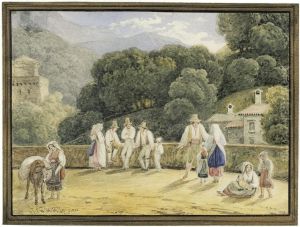 Campesinos Bei Castell Gandolfo by Johann Nepomuk Schodlberger