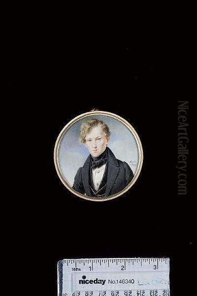 A Gentleman, Wearing Black Coat And Waistcoat, White Chemise With Jewelled Studs, Gold Watch Chain And Tied Stock - view 1