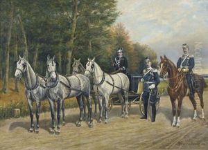 Preussische Offiziere Mit Vierspanner by Richard Schoenbeck