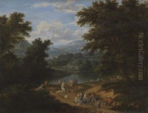 A Landscape With Travellers On A Path by Mattijs Schoevaerdts
