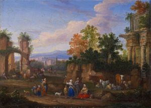 Sudliche Ruinenlandschaft Mit Hirten by Mattijs Schoevaerdts