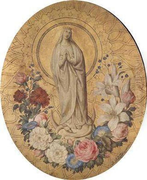 Madonna Set In A Wreath Of Flowers - view 1