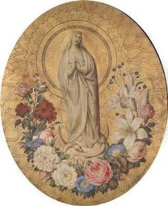 Madonna Set In A Wreath Of Flowers by Marie Schoffmann