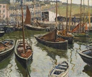 A Busy Cornish Harbor by Walter Elmer Schofield