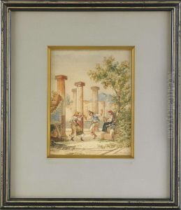 Tillskriven, Dansande Sallskap Vid Ruin, Akvarell, 20x15
