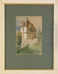 Sydlandsk Byggnad, Signerad F. W. Scholander, Akvarell, 21x14 by Fredrik Wilhelm Scholander