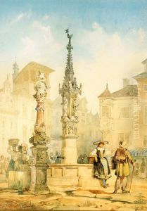 Samling Vid Brunnen - Kontinental Stadsmiljo by Fredrik Wilhelm Scholander