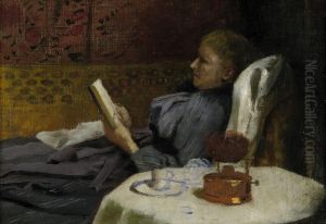 Luise Scholderer, Lesend Auf Der Ottomane by Otto Scholderer