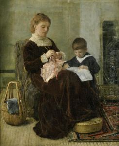 Bildnis Der Luise Scholderer Mit Sohn Victor by Otto Scholderer