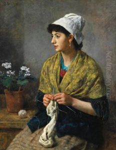 Ragazza Che Lavora A Maglia by Otto Scholderer