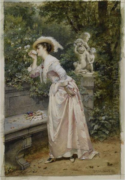 An Elegant Lady Smelling Roses - view 1