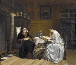 Zwei Damen Bei Der Lekture In Renaissance-interieur. Zwei Damen Bei Der Lekture In Renaissance-interieur.