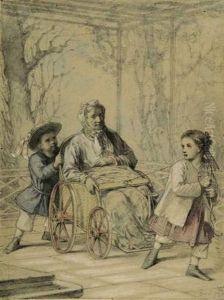 Die Grosmutter Wird Von Den Enkeln Gezogen Und Geschoben. by Julius Scholtz