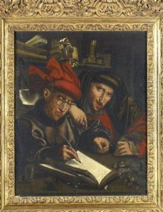 Etude D'un Homme Assis Devant Une Table Et D'un Homme Accoude A Unbureau by Francois Schommer