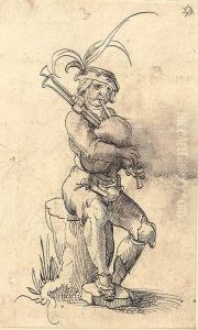 A Bagpiper Seated On A Tree Stump