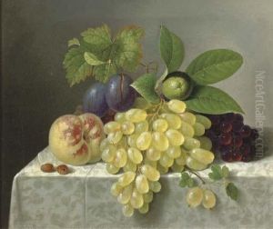 Still Life With Grapes, A Peach And A Lime by Friedrich Wilhelm Schon