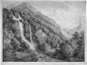 Grose Landschaft Mit Wasserfall by Lorenz Adolf Schonberger