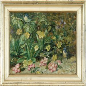 Small Birds By A Bed Of Flowers. Unsigned. Inscribed On The Back by Otto Schondel