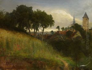 Blick Auf Ein Kirchdorf (erkrath Beidusseldorf by Eduard Schonfeld