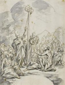 Moses Summons The Protection Of The Bronze Snake by Johann Heinrich Schonfeld