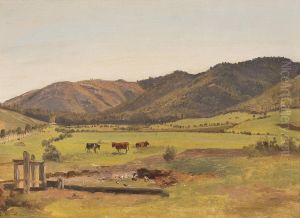 Kuhe Auf Der Weide Im Tal by Julius Schonrock