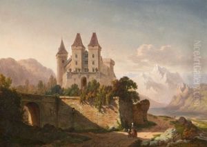 Vue D'un Chateau Au Bord D'un Lac De Montagne by Henri Schoofs