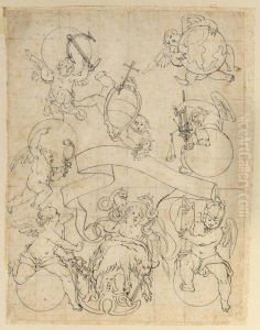 Design For A Ceiling Painting With Putti Holding Shields And Emblems Of The Virtues