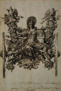 Design For The Chariot For The Entry Of Don Gaspar Mndez De Haro,marqus Del Carpio And De Helliche As Spanish Ambassador To Rome In1673: An Allegorical Female Figure Seated On A Chariot Holding Thearms Of Castille And Flanked With The Habsburg Arms And Mo