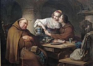 In A Cellar. 
Sleeping Friar With Lovers.
